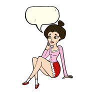 cartoon attractive woman sitting thinking with speech bubble N4