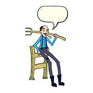 cartoon old farmer leaning on fence with speech bubble N3