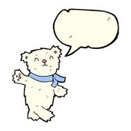 cartoon waving teddy polar bear with speech bubble N3
