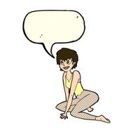 cartoon happy woman sitting on floor with speech bubble N9