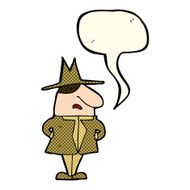 cartoon man in coat and hat with speech bubble N4