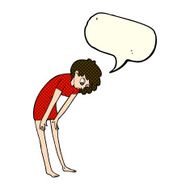 cartoon woman looking at her feet with speech bubble N5