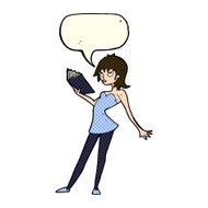 cartoon woman reading book with speech bubble N5