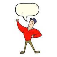 cartoon man striking heroic pose with speech bubble N4
