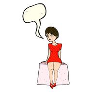 cartoon curious woman sitting with speech bubble N4