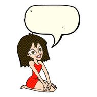 cartoon happy woman in dress with speech bubble N13