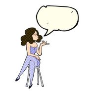 cartoon woman sitting on bar stool with speech bubble N8