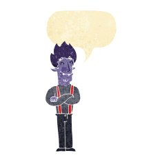 cartoon happy vampire man with speech bubble N5