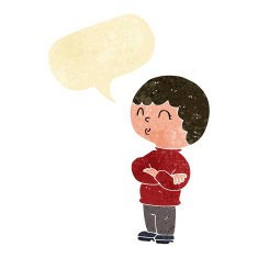 cartoon boy with folded arms speech bubble N3