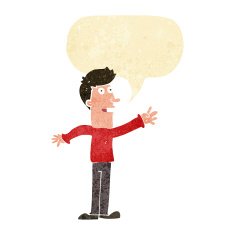 cartoon man reaching with speech bubble N2