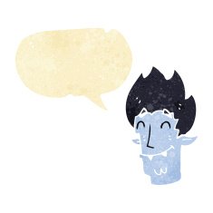 cartoon happy vampire head with speech bubble N2