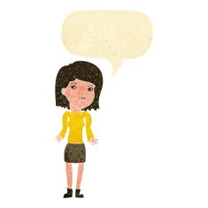 cartoon woman shrugging shoulders with speech bubble N52