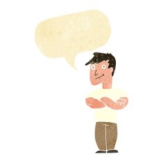 cartoon muscular man with speech bubble N2