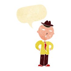 cartoon man wearing hat with speech bubble N2