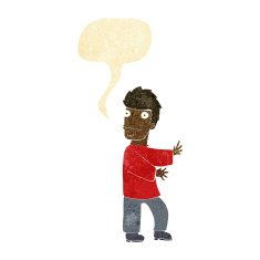 cartoon nervous man with speech bubble N15