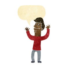 cartoon nervous man with speech bubble N17