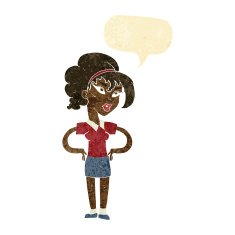 cartoon woman with hands on hips speech bubble N25