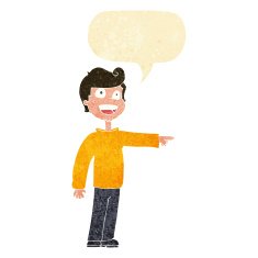 cartoon man pointing and laughing with speech bubble N4