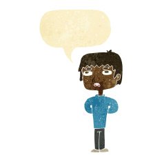 cartoon unhappy man with speech bubble
