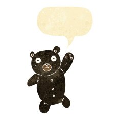 cartoon cute black teddy bear with speech bubble