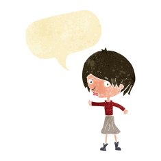 cartoon woman raising eyebrow with speech bubble N3