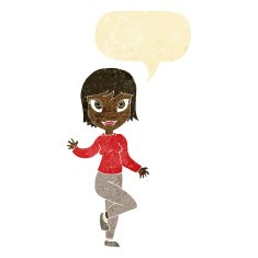 cartoon pretty woman waving with speech bubble N8
