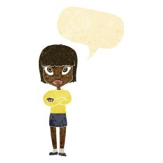 cartoon woman with crossed arms speech bubble N5