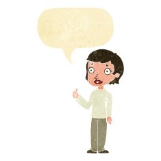 cartoon woman giving thumbs up symbol with speech bubble N7