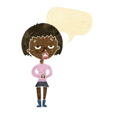 cartoon bored woman waiting with speech bubble