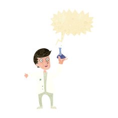 cartoon happy scientist with speech bubble N2