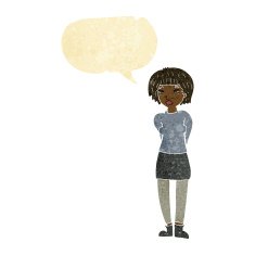 cartoon shy woman with speech bubble N8