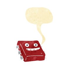 cartoon computer chip with speech bubble