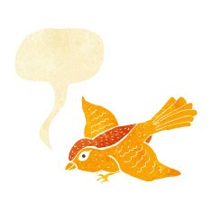 cartoon flying bird with speech bubble N3