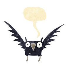 cartoon spooky bird with speech bubble N2