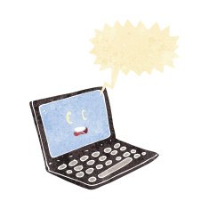 cartoon laptop computer with speech bubble N2