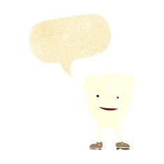 cartoon happy tooth character with speech bubble