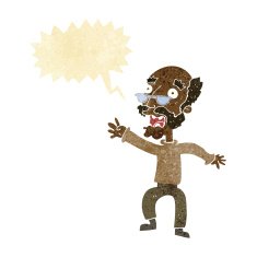 cartoon frightened old man with speech bubble N4