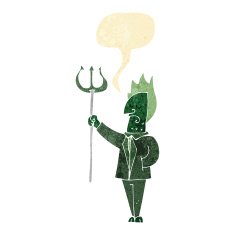 cartoon devil with pitchfork speech bubble N5
