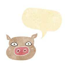 cartoon pig face with speech bubble