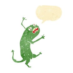 cartoon little monster with speech bubble N6