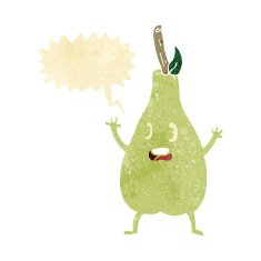 cartoon frightened pear with speech bubble