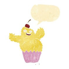 cartoon cupcake monster with speech bubble N2