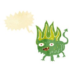 cartoon little demon with speech bubble N5