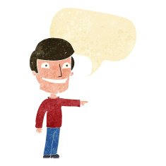cartoon happy man pointing with speech bubble N7