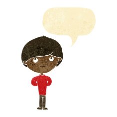 Cartoon happy boy with speech bubble N17
