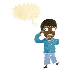 cartoon frightened boy with speech bubble N3