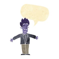 cartoon happy vampire with speech bubble N3