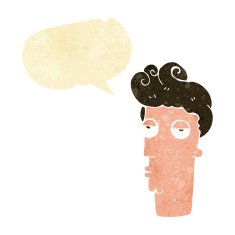 cartoon bored man's face with speech bubble N2