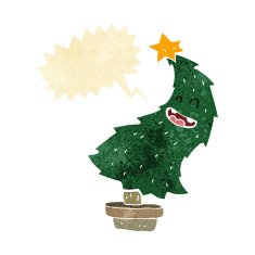 cartoon dancing christmas tree with speech bubble N3