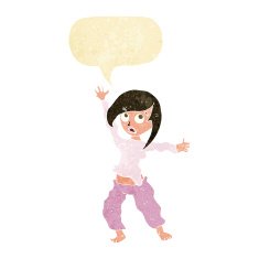 cartoon frightened woman with speech bubble N6